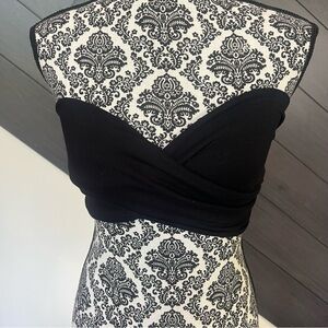 Olivaceous Black Ribbed Wrap Bandeau Top-Zipper‎ Back